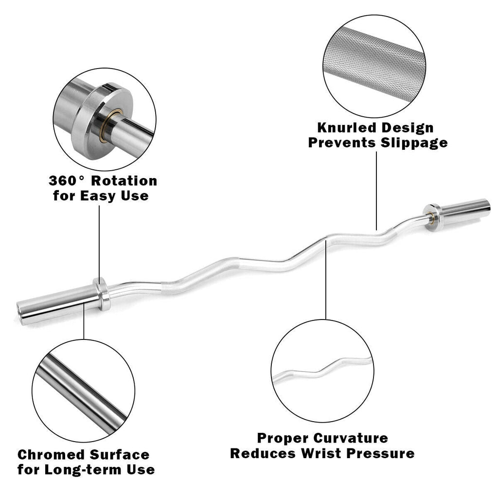 Durable EZ curl bar engineered for comfort, control, and maximum performance.