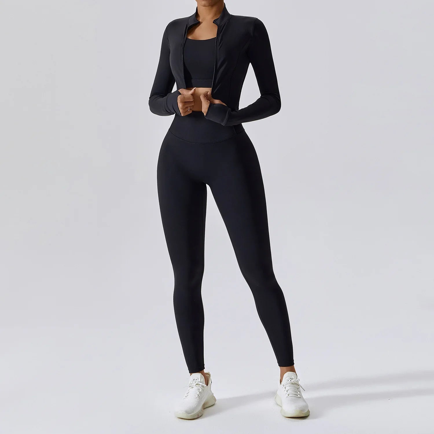 Workout Outfit  3 Pieces Workout Clothes Sports Bra High Waist Gym Leggings Long-Sleeved