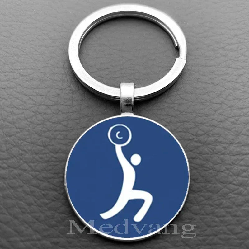 Weightlifting Fitness Pattern Keychain Loves Fitness Men and Women Exclusive Glass Round Keychain Gift for Fitness Club