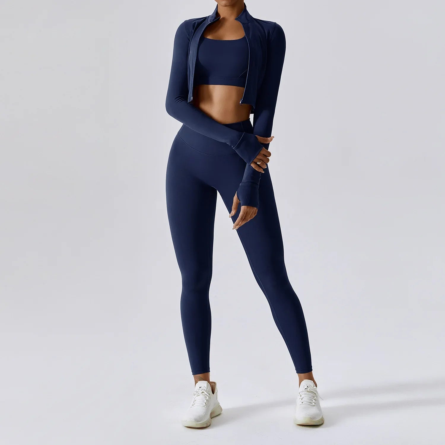 Workout Outfit  3 Pieces Workout Clothes Sports Bra High Waist Gym Leggings Long-Sleeved