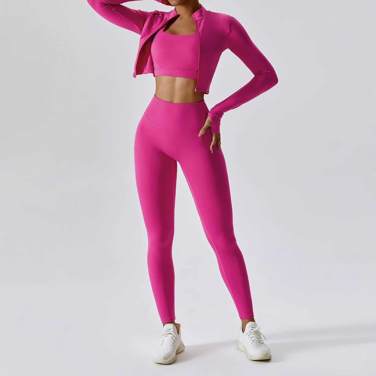 Workout Outfit  3 Pieces Workout Clothes Sports Bra High Waist Gym Leggings Long-Sleeved