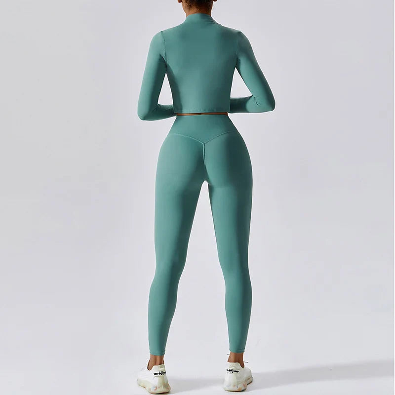 Workout Outfit  3 Pieces Workout Clothes Sports Bra High Waist Gym Leggings Long-Sleeved
