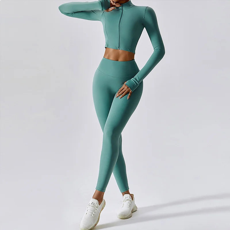 Workout Outfit  3 Pieces Workout Clothes Sports Bra High Waist Gym Leggings Long-Sleeved