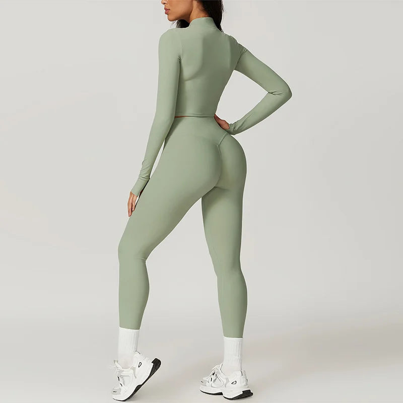 Workout Outfit  3 Pieces Workout Clothes Sports Bra High Waist Gym Leggings Long-Sleeved
