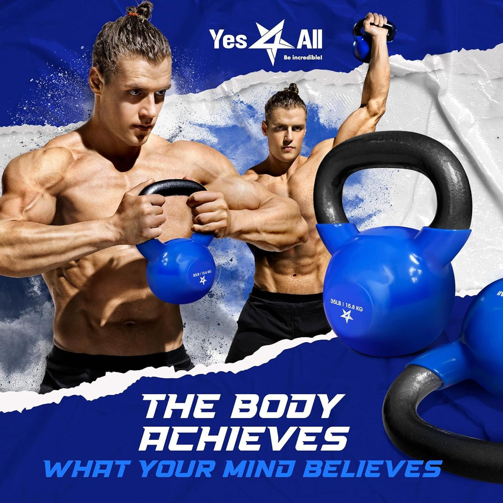 Kettlebell, 5-100 LB Vinyl Coated Cast Iron Strength Training