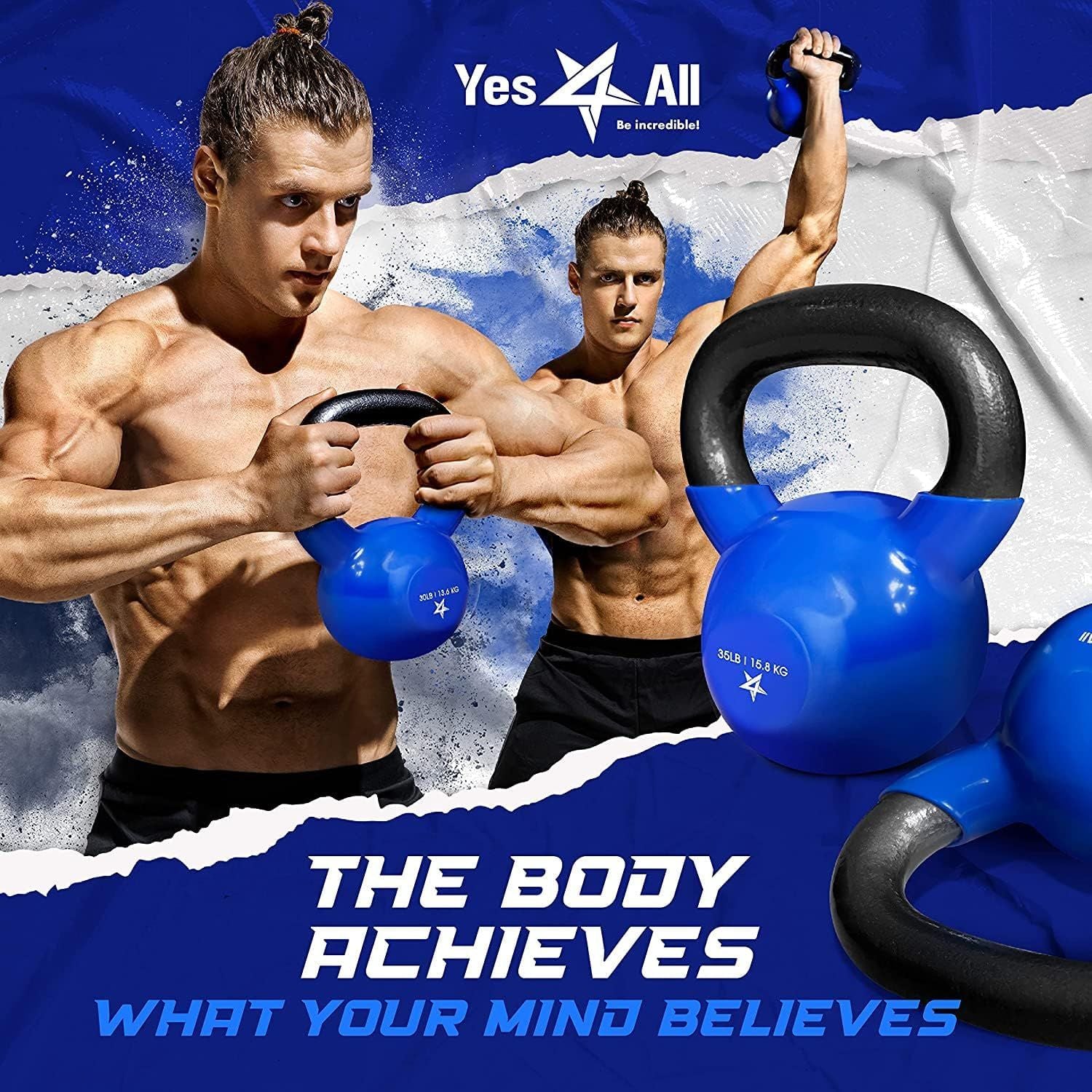 Kettlebell, 5-100 LB Vinyl Coated Cast Iron Strength Training
