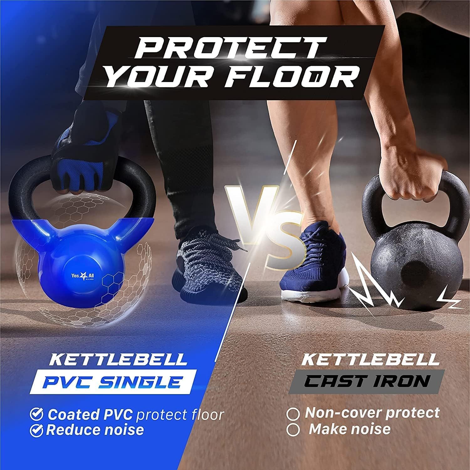 Kettlebell, 5-100 LB Vinyl Coated Cast Iron Strength Training