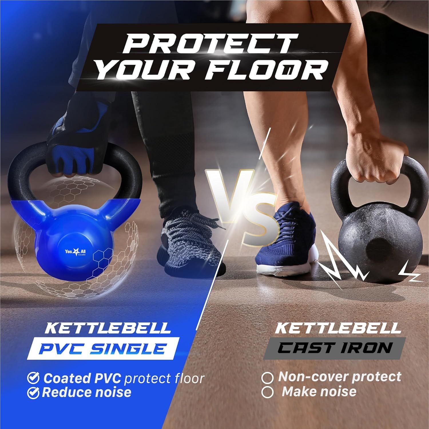 Kettlebell, 5-100 LB Vinyl Coated Cast Iron Strength Training