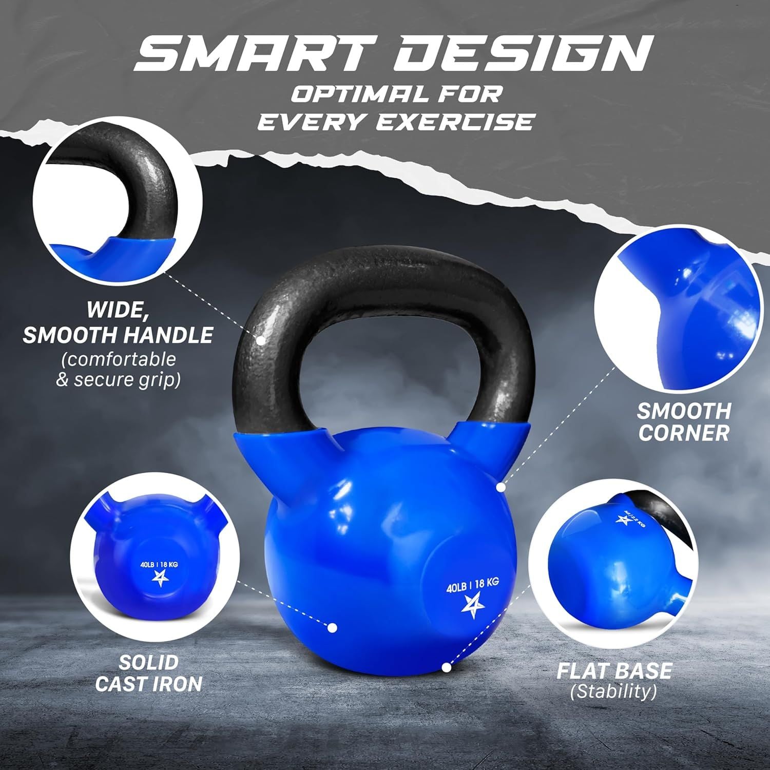 Kettlebell, 5-100 LB Vinyl Coated Cast Iron Strength Training
