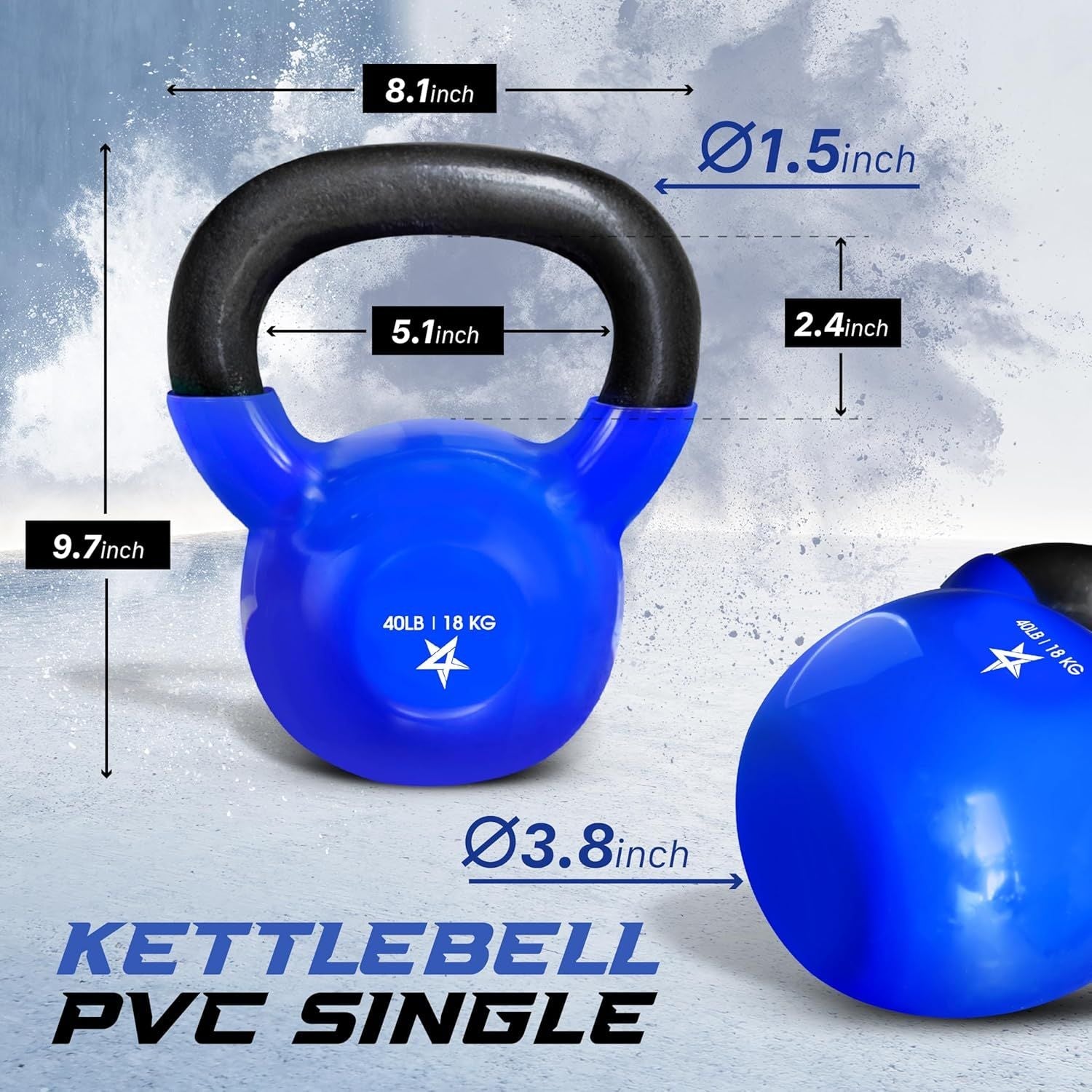 Kettlebell, 5-100 LB Vinyl Coated Cast Iron Strength Training