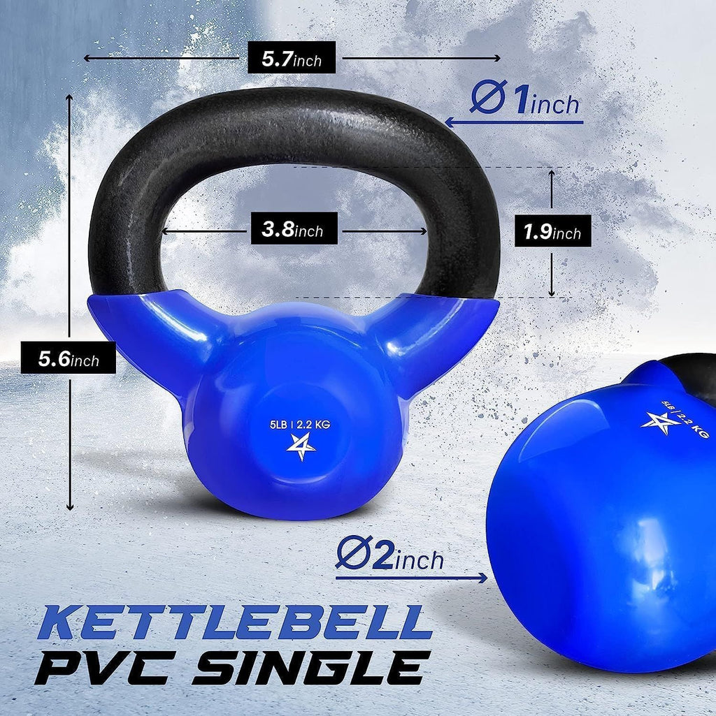 Kettlebell, 5-100 LB Vinyl Coated Cast Iron Strength Training