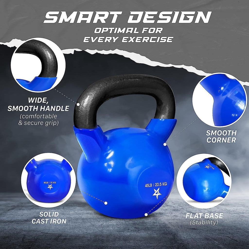 Kettlebell, 5-100 LB Vinyl Coated Cast Iron Strength Training