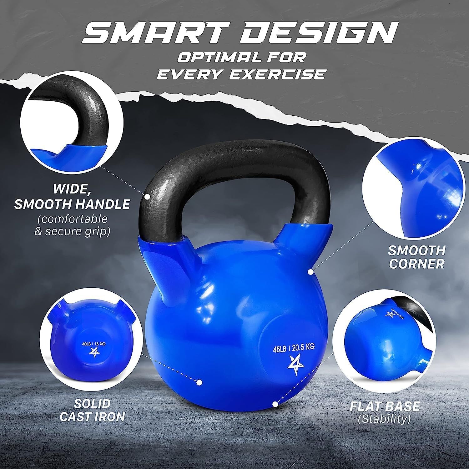 Kettlebell, 5-100 LB Vinyl Coated Cast Iron Strength Training