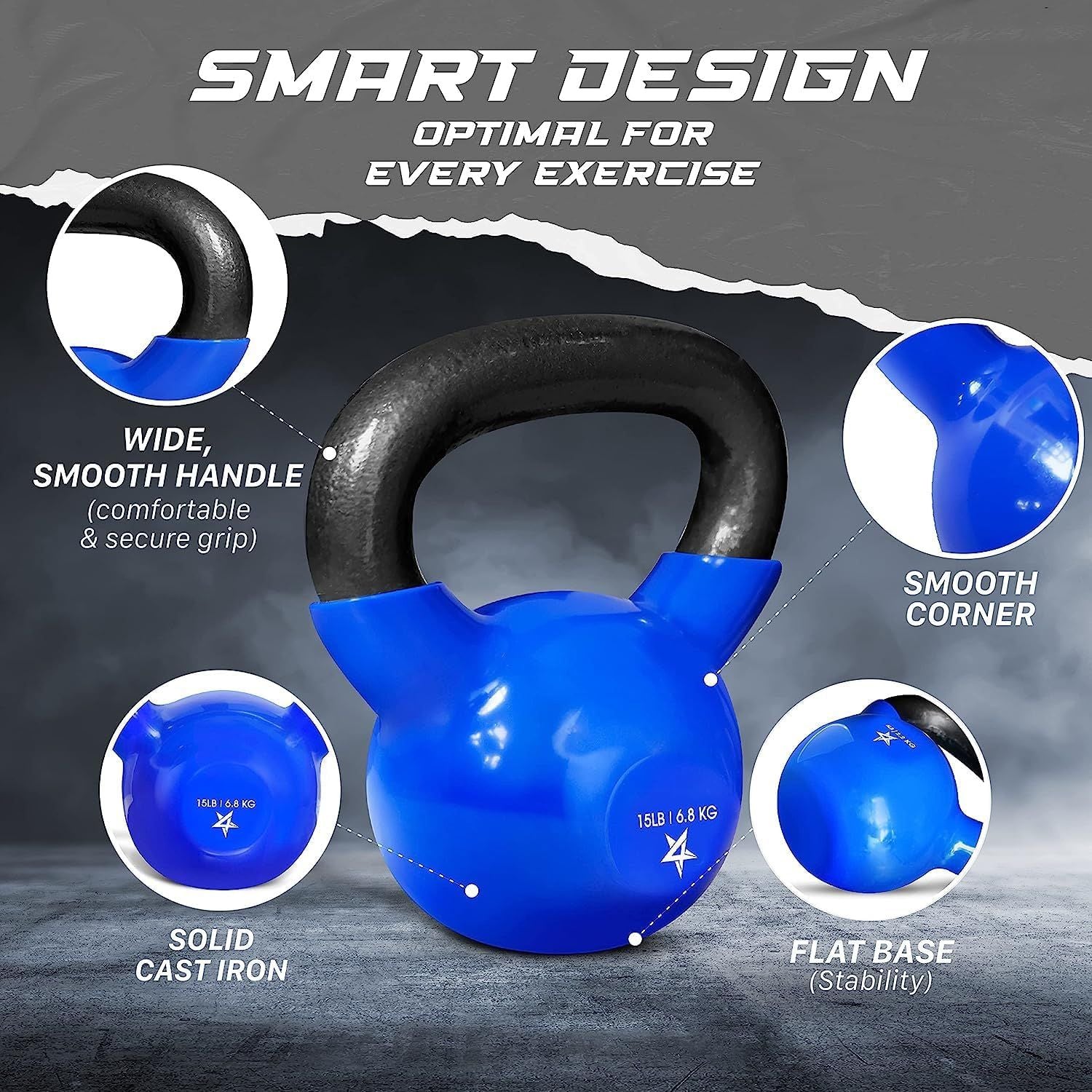 Kettlebell, 5-100 LB Vinyl Coated Cast Iron Strength Training