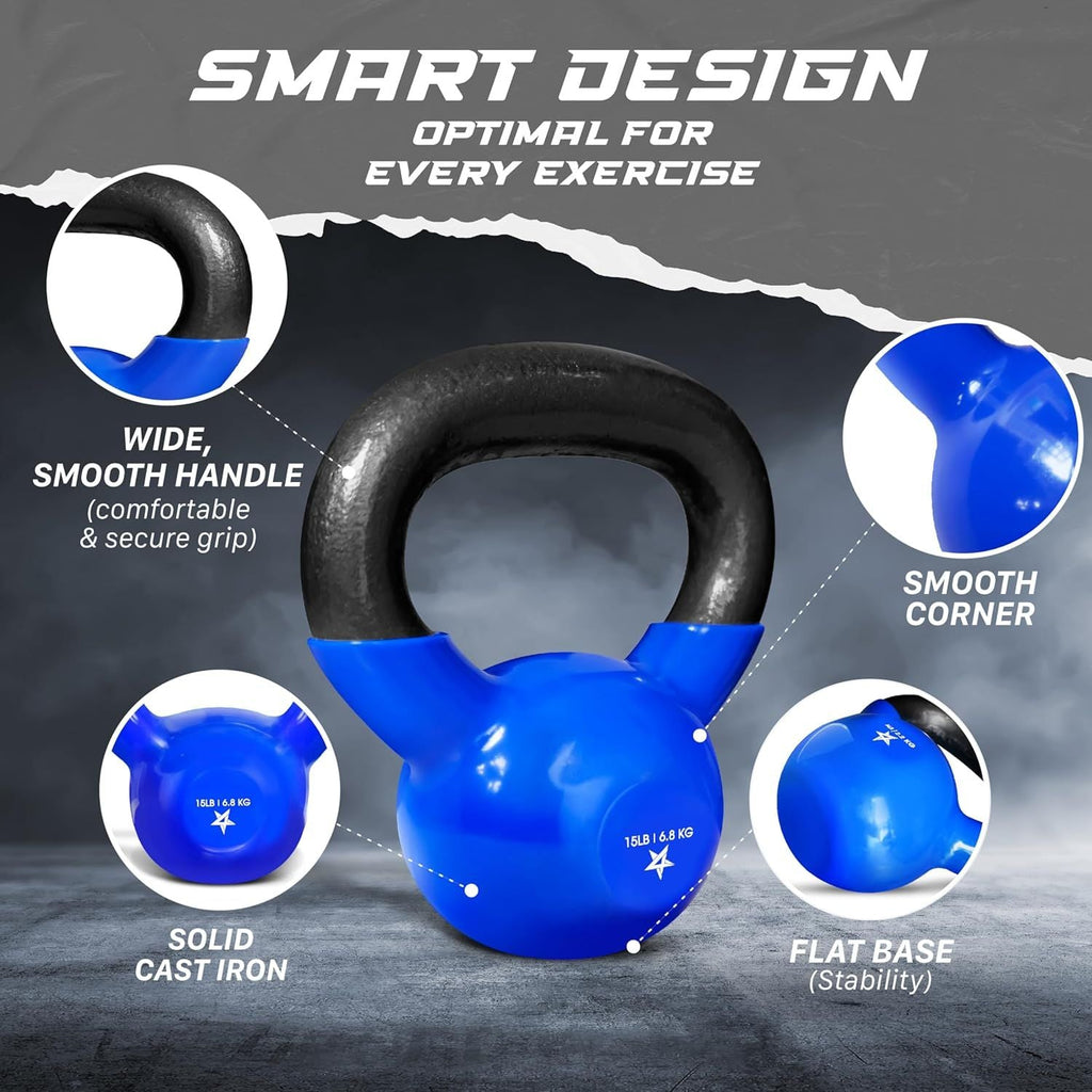Kettlebell, 5-100 LB Vinyl Coated Cast Iron Strength Training