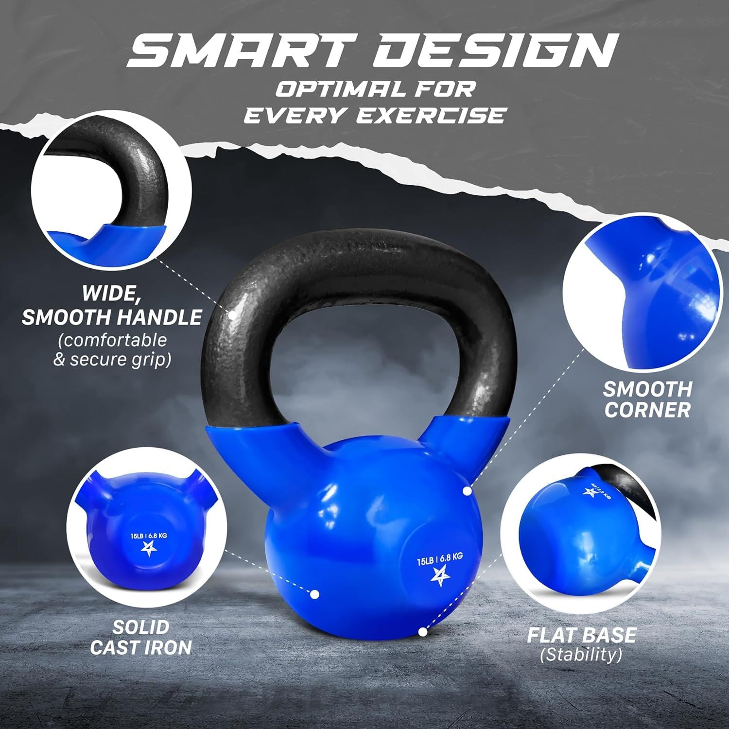 Kettlebell, 5-100 LB Vinyl Coated Cast Iron Strength Training