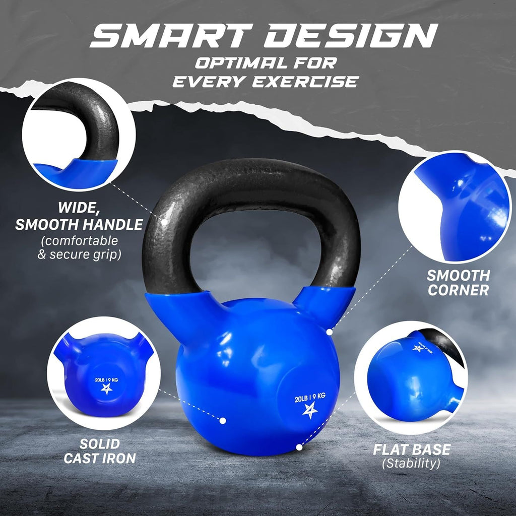 Kettlebell, 5-100 LB Vinyl Coated Cast Iron Strength Training