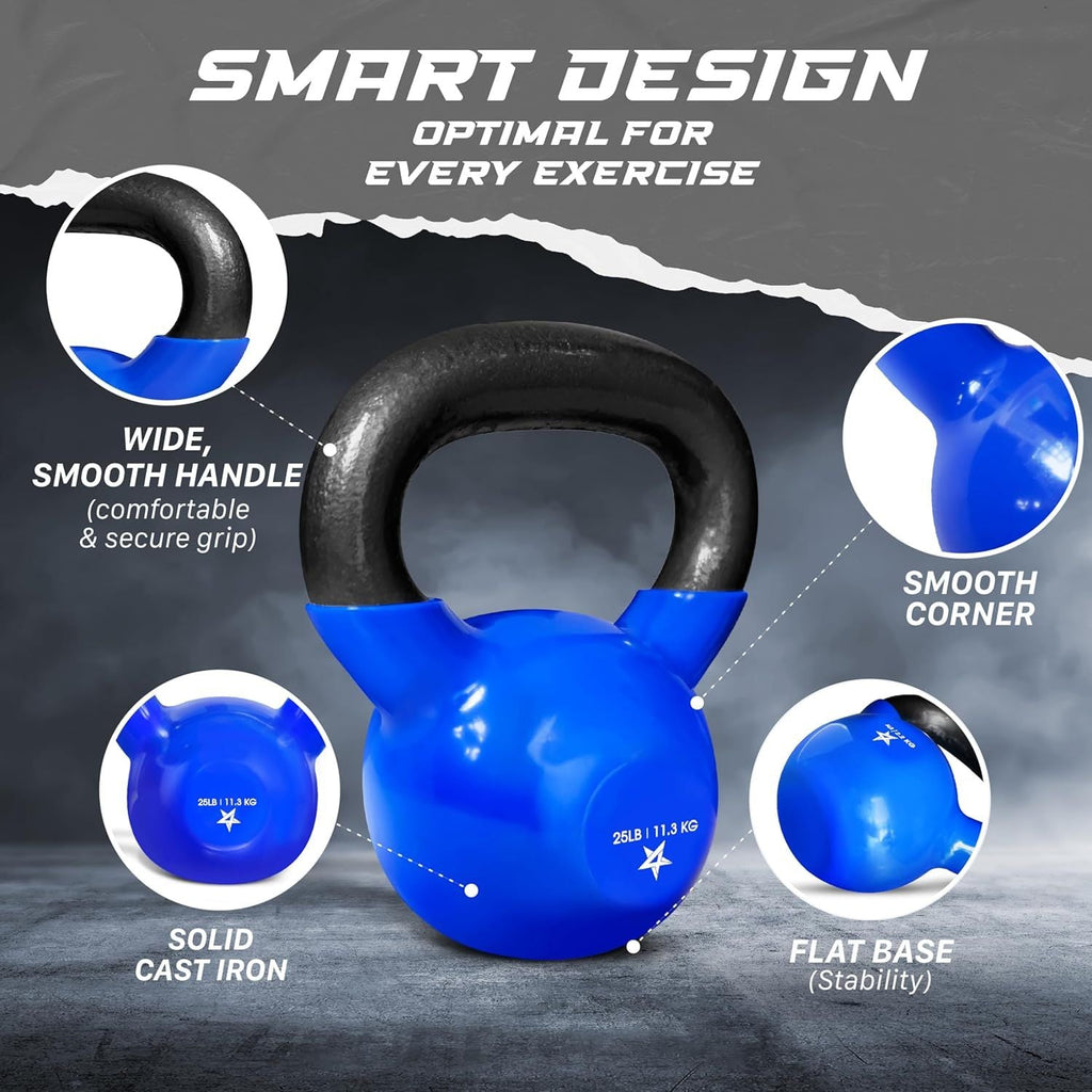 Kettlebell, 5-100 LB Vinyl Coated Cast Iron Strength Training