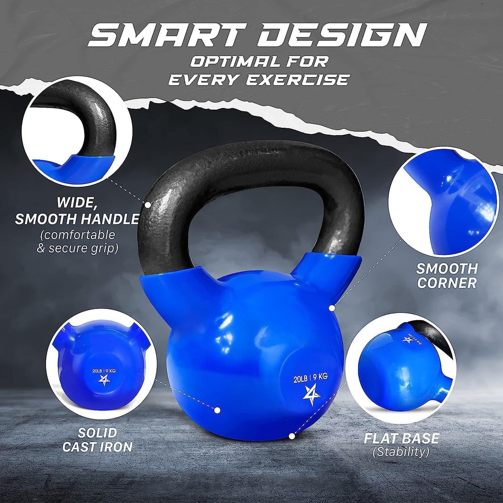 Kettlebell, 5-100 LB Vinyl Coated Cast Iron Strength Training