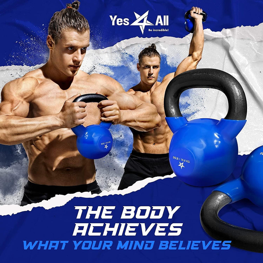 Kettlebell, 5-100 LB Vinyl Coated Cast Iron Strength Training