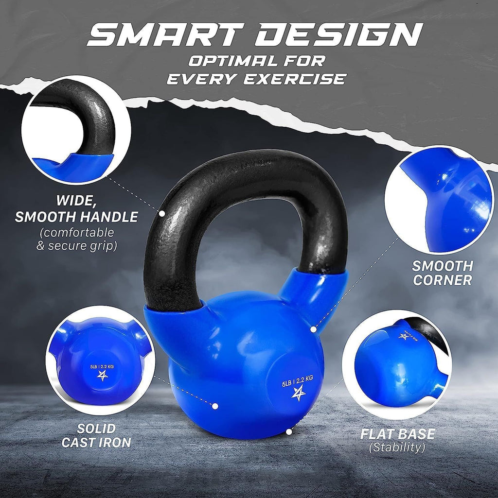 Kettlebell, 5-100 LB Vinyl Coated Cast Iron Strength Training