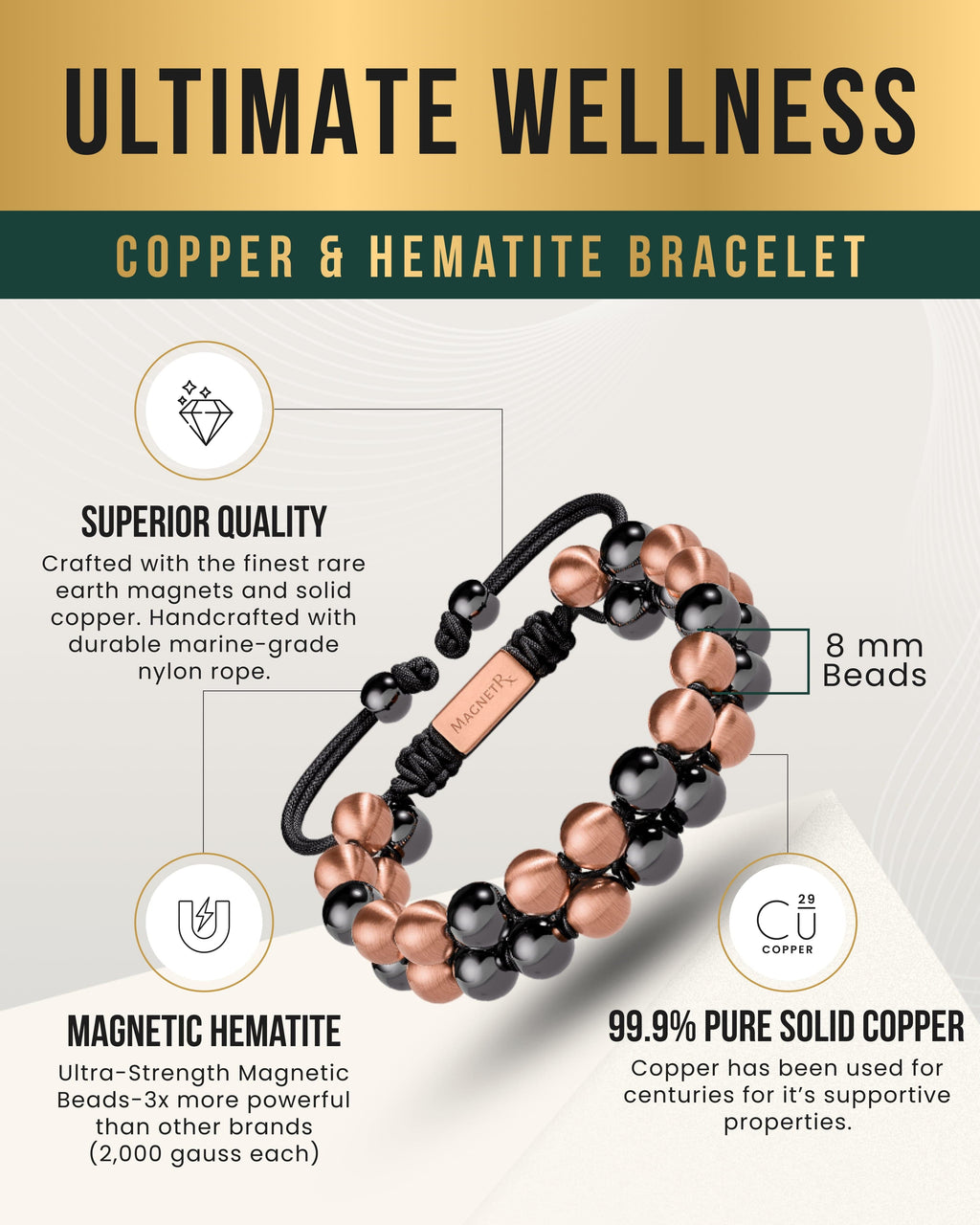 Magnetic Hematite & Copper Bracelet (Double Row)