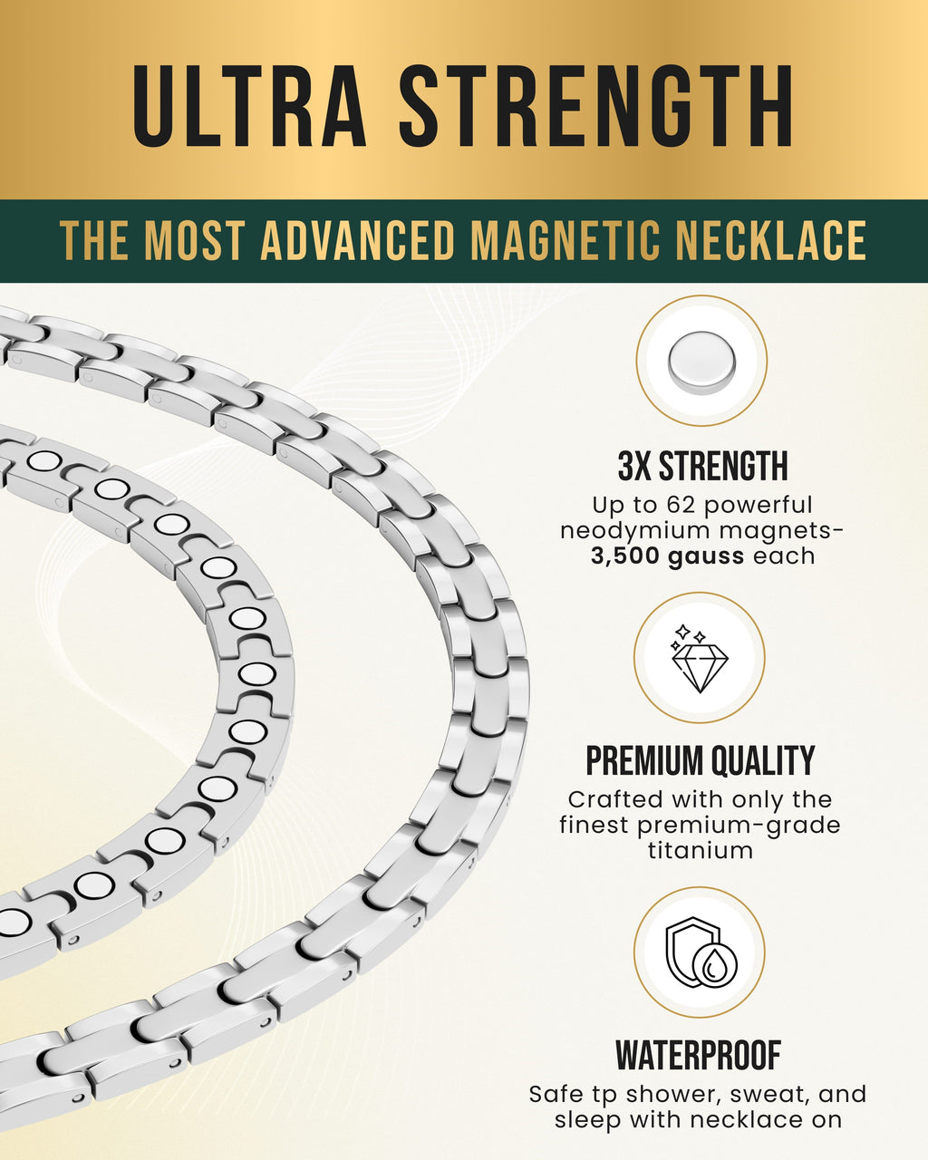 Silver Titanium Magnetic Therapy Necklace