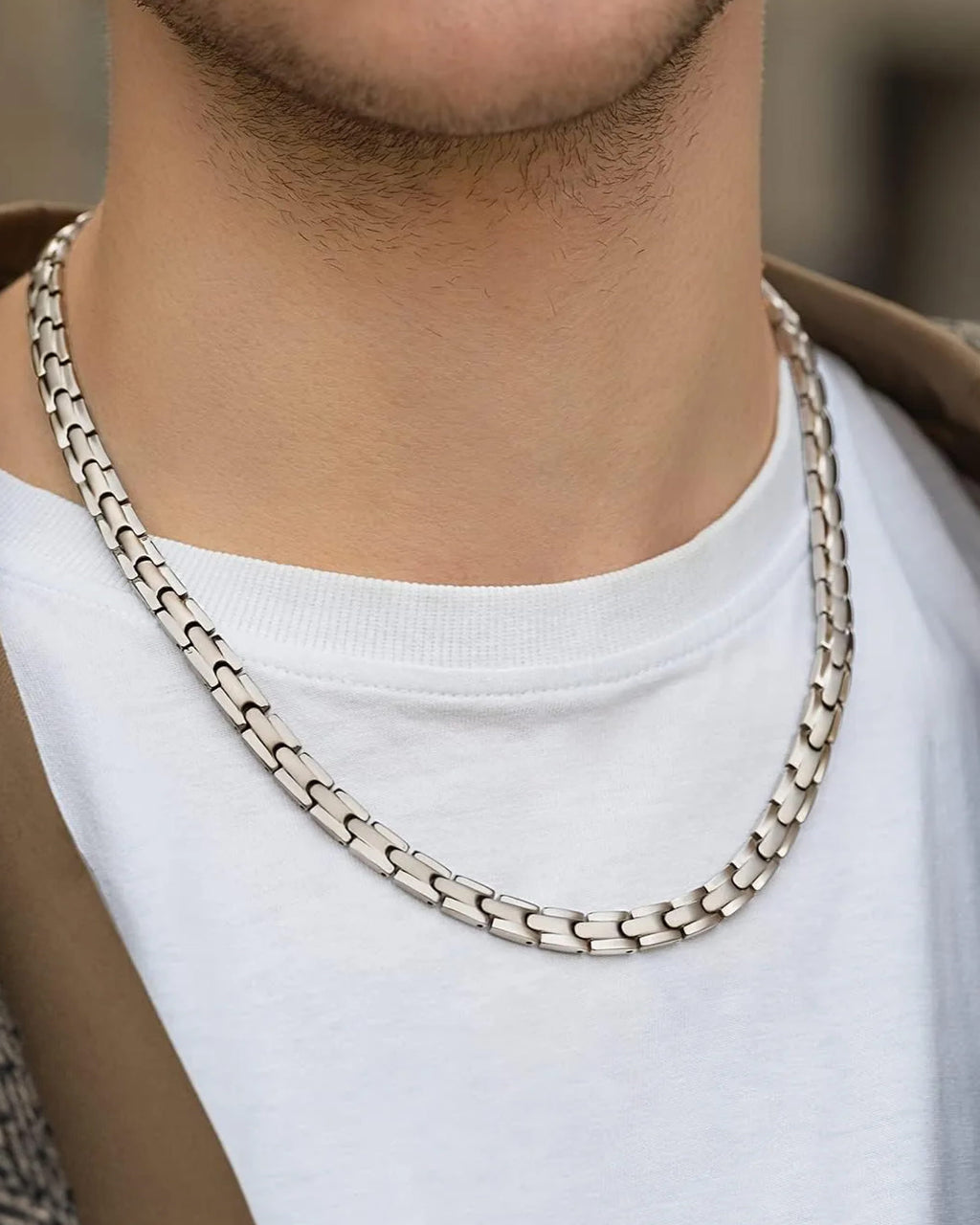Silver Titanium Magnetic Therapy Necklace